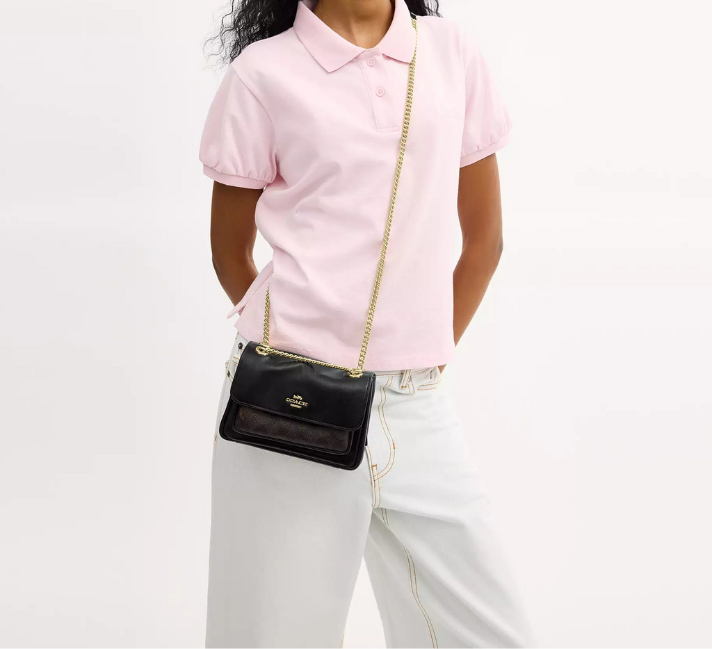 Elodie Crossbody Bag 18 In Signature Canvas Walnut Black Coach