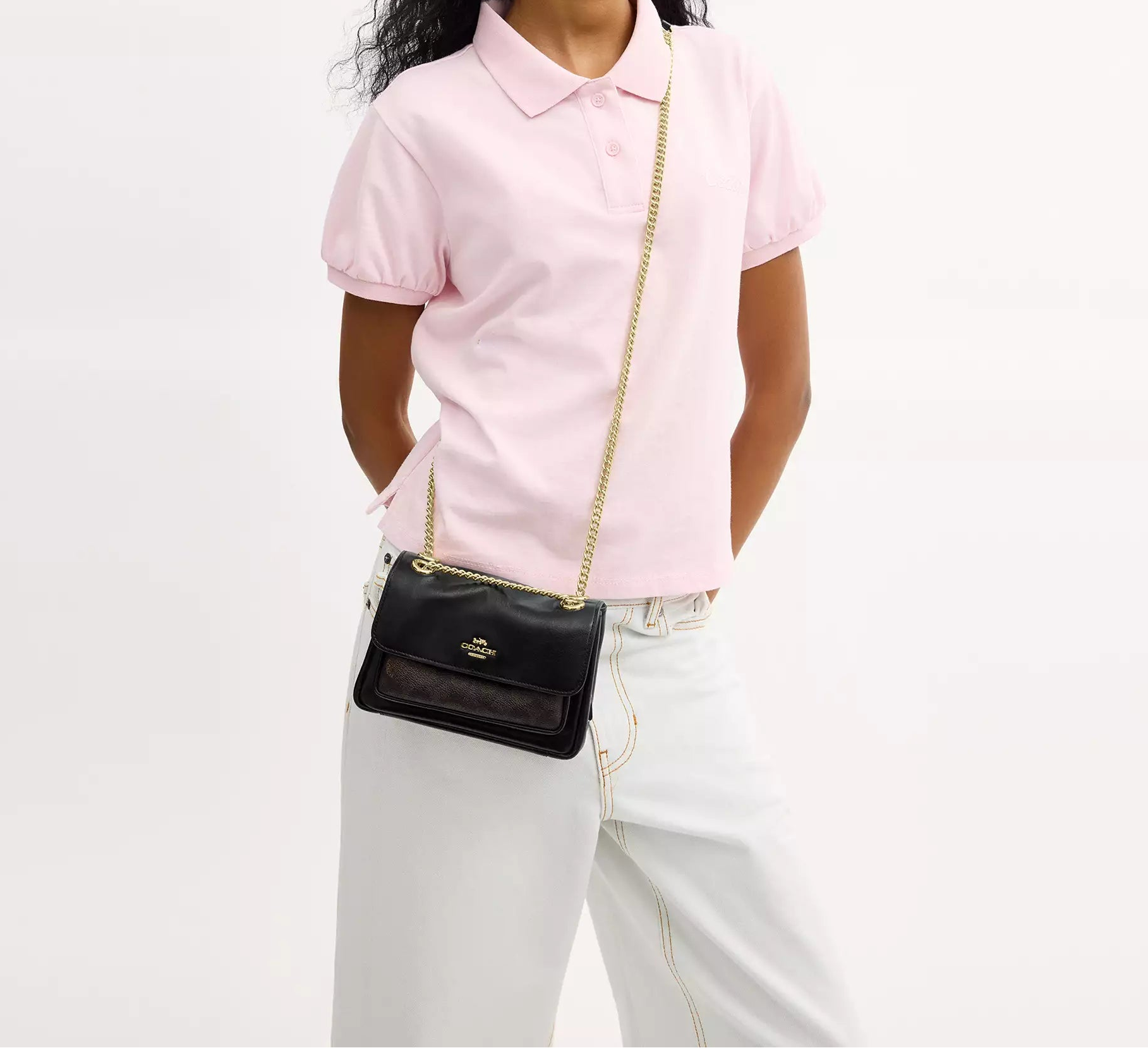 Elodie Crossbody Bag 18 In Signature Canvas Walnut Black Coach