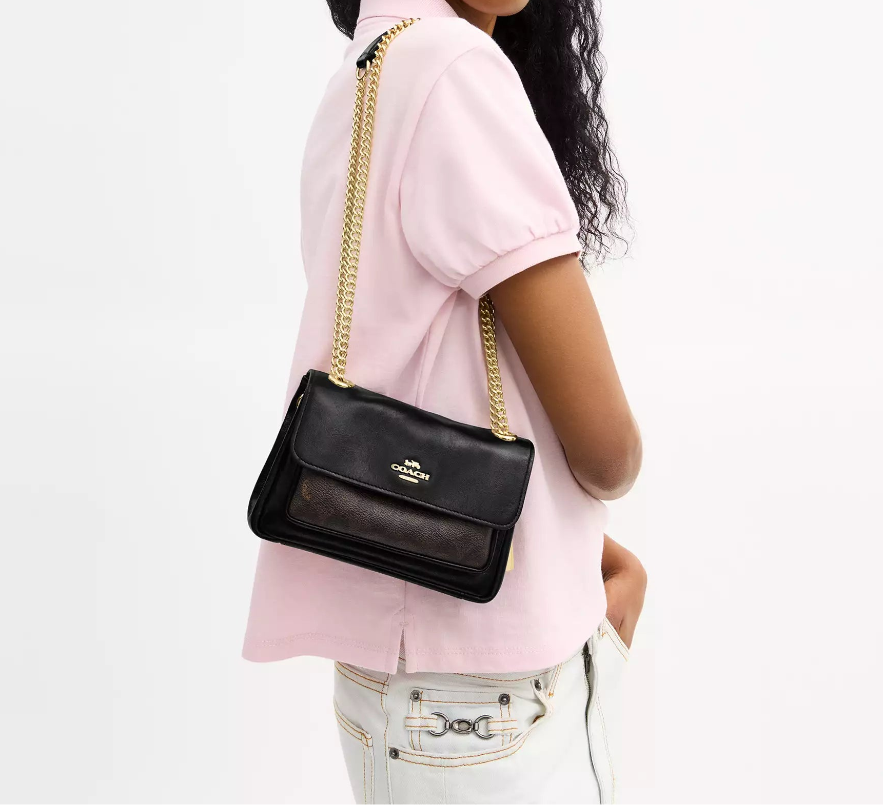 Elodie Crossbody Bag 18 In Signature Canvas Walnut Black Coach