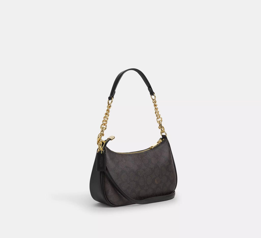 Teri Shoulder Bag In Signature Canvas Walnut Black Coach