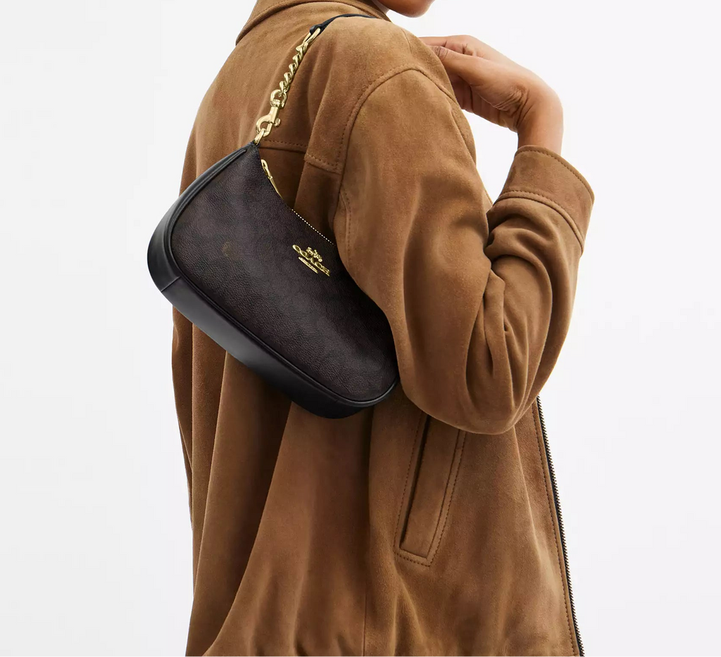 Teri Shoulder Bag In Signature Canvas Walnut Black Coach