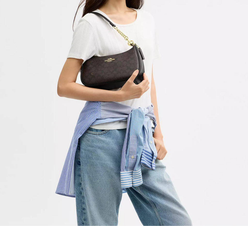 Teri Shoulder Bag In Signature Canvas Walnut Black Coach