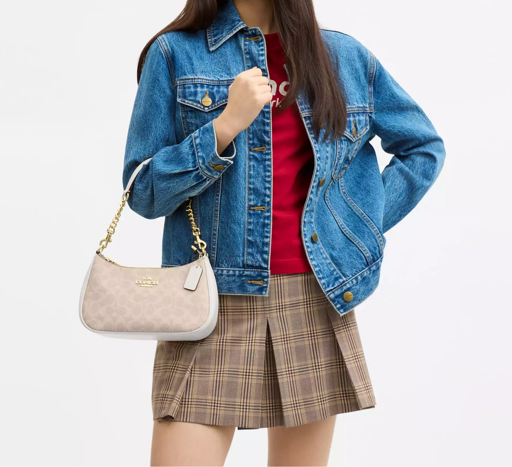Teri Shoulder Bag In Signature Canvas Sand Chalk Coach