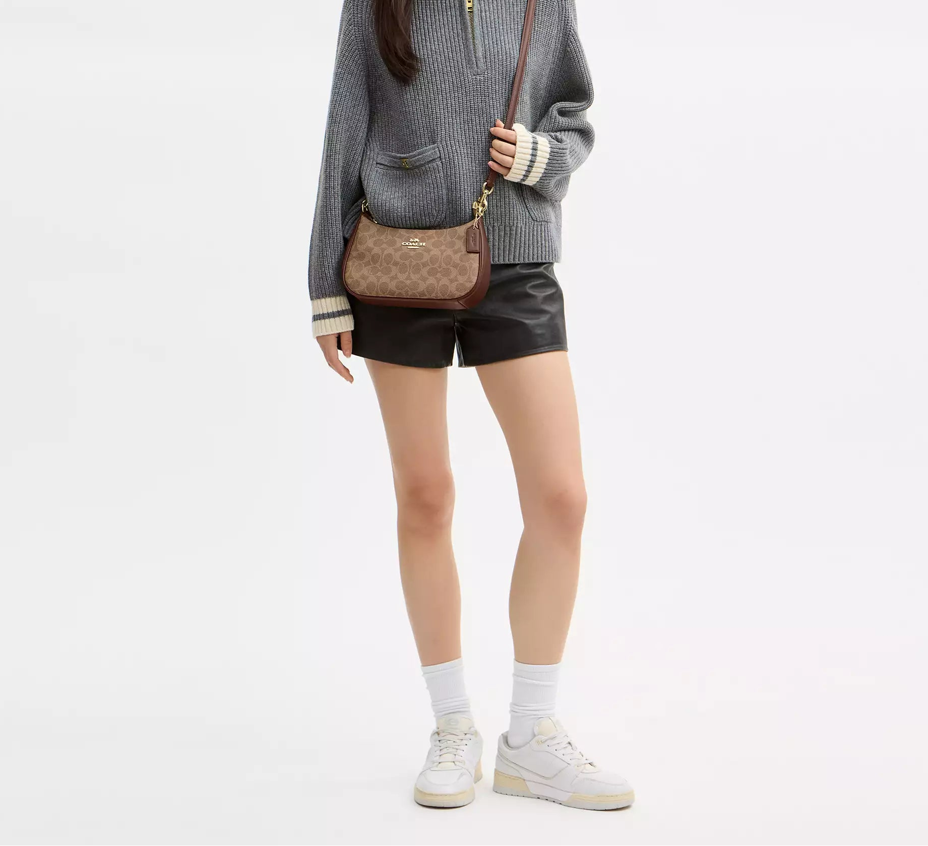 Teri Shoulder Bag In Signature Canvas Tan Brown Coach