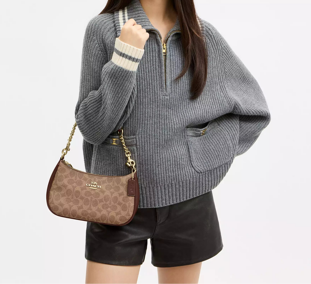 Teri Shoulder Bag In Signature Canvas Tan Brown Coach