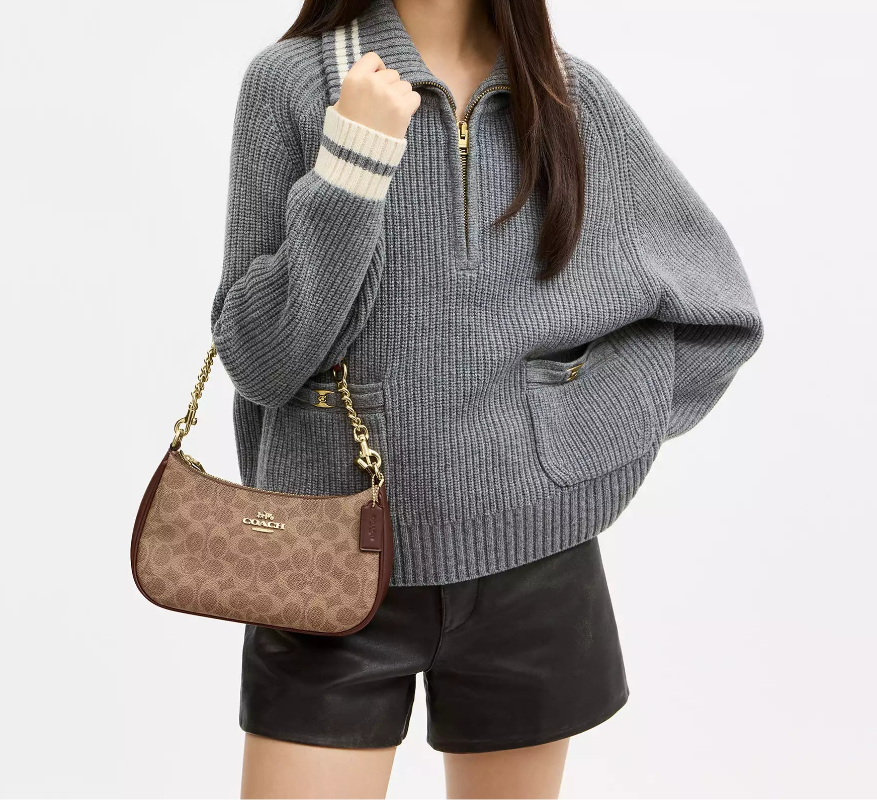 Teri Shoulder Bag In Signature Canvas Tan Brown Coach